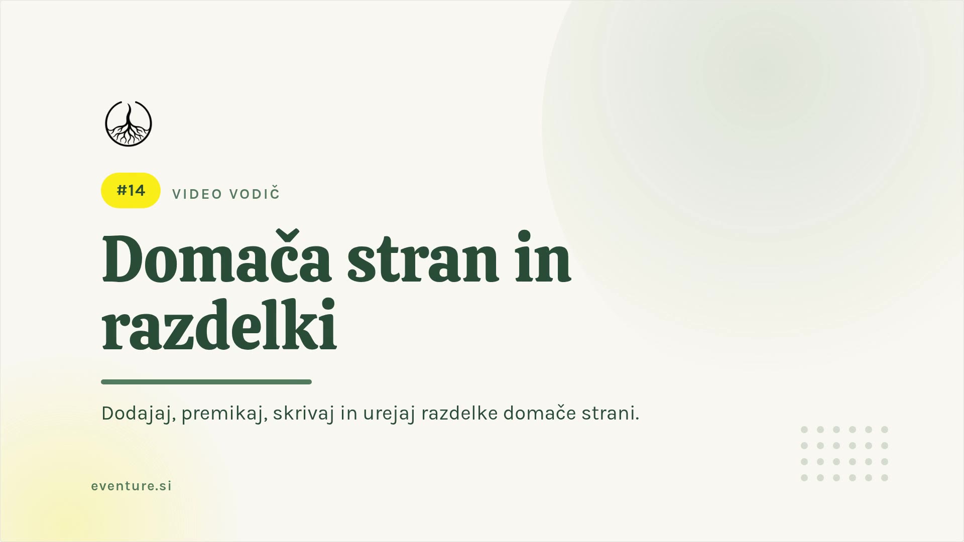 Domača stran in razdelki